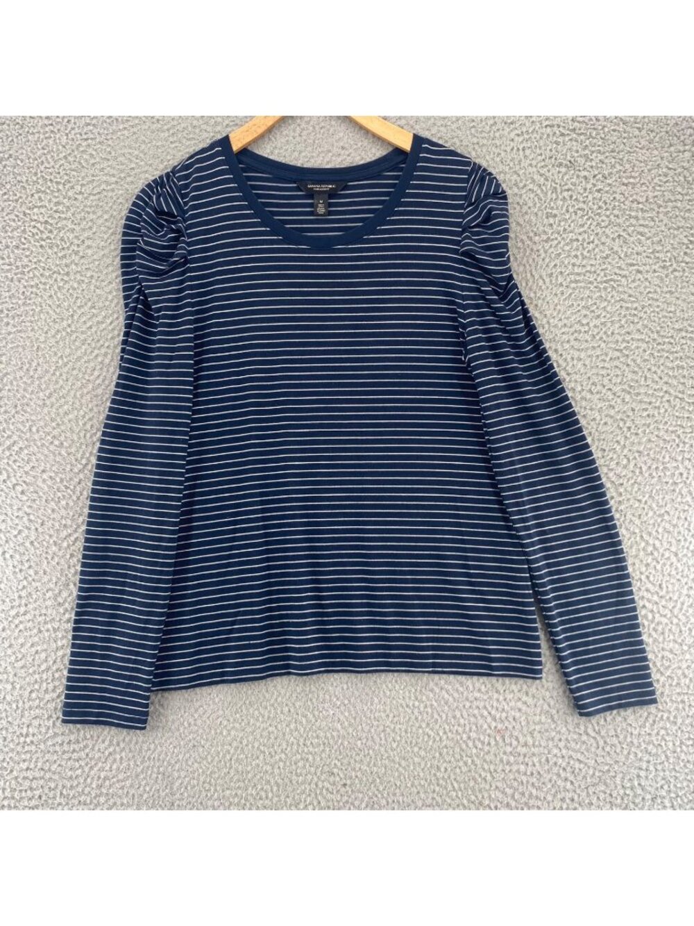 Banana Republic Top Womens Medium Threadsoft Navy Striped Long Puff Sleeve Knit